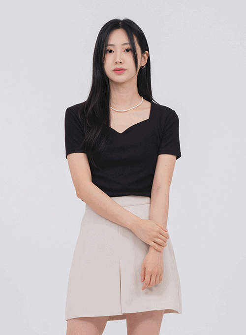 Heart Neck Short Sleeve T Shirt U1502