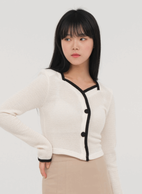 V Neck Color Block Cardigan M1