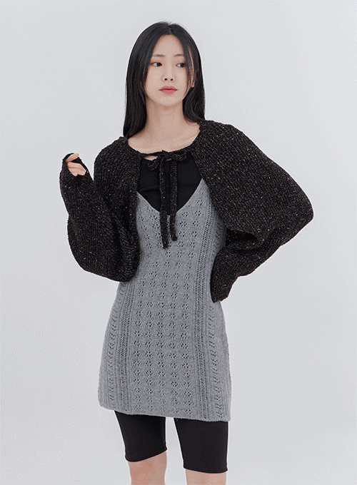 Knit Bolero Shrug with Ribbon Strap OM14