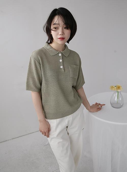 Collar Waffle Knit Top