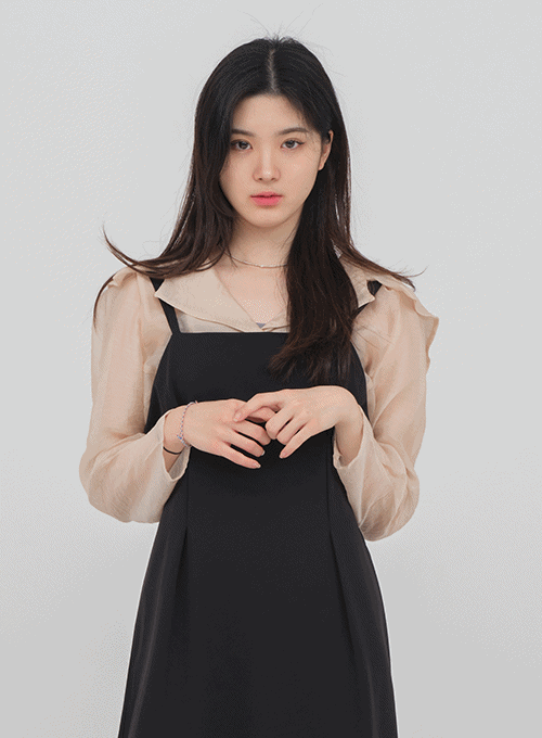 Mesh Blouse with Wide Collar
