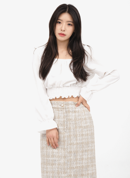 Square Neck Shirring Blouse