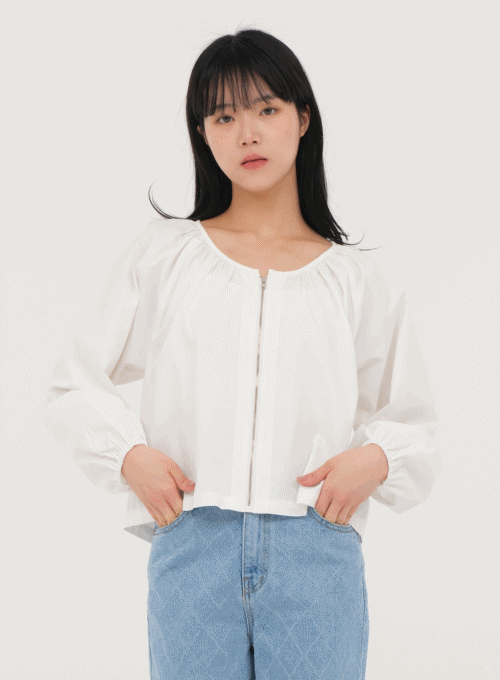 Puff Sleeve Zip Up Blouse U2202