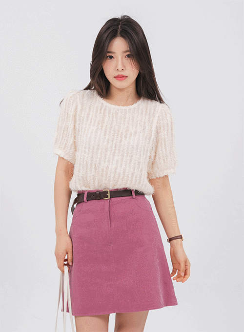 Feather Detail Short Sleeve Blouse OM17