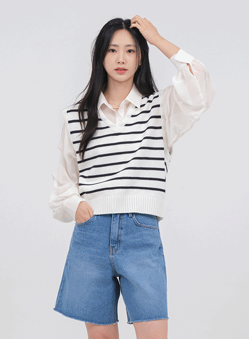 Stripped V Neck Vest F24