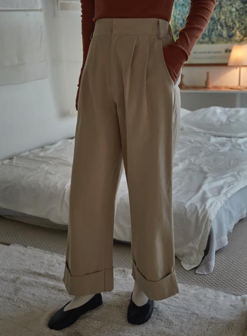 Waffle Roll-Up Hem Wide Leg Pants