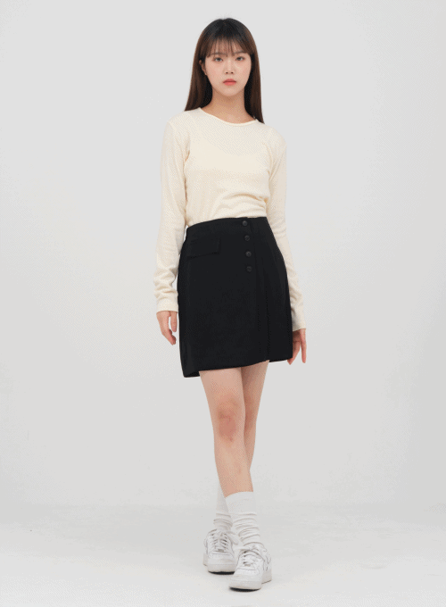 Button Wrap Mini Skirt 