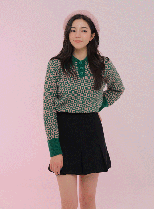 Collar Knit Top with Pattern BS-A27121801