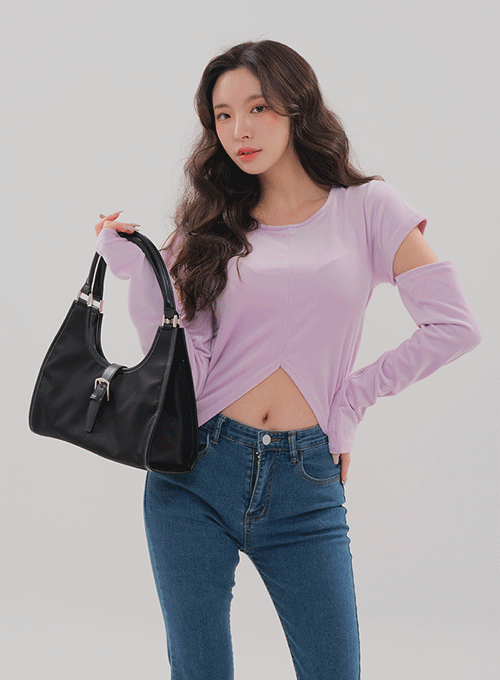 Cut Out Velvet Long Sleeve T Shirt BM7