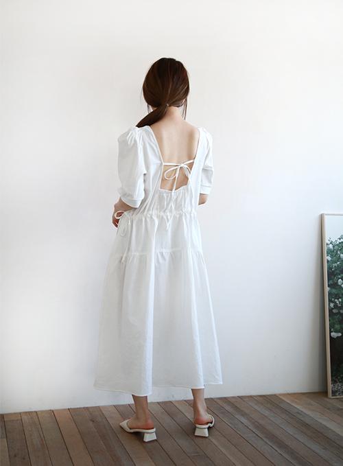 Deep Square Back Dress With Ribbon