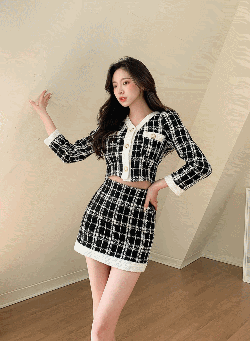 Tweed Two Piece Mini Skirt and Jacket Set IM12