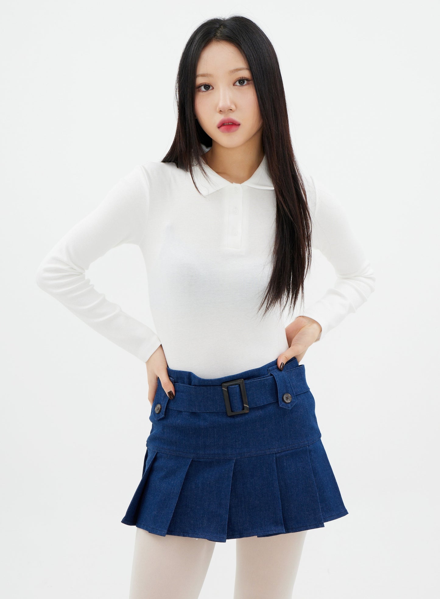 Lewkin Basic Cotton Modal Crop T Shirt with Collar K2302