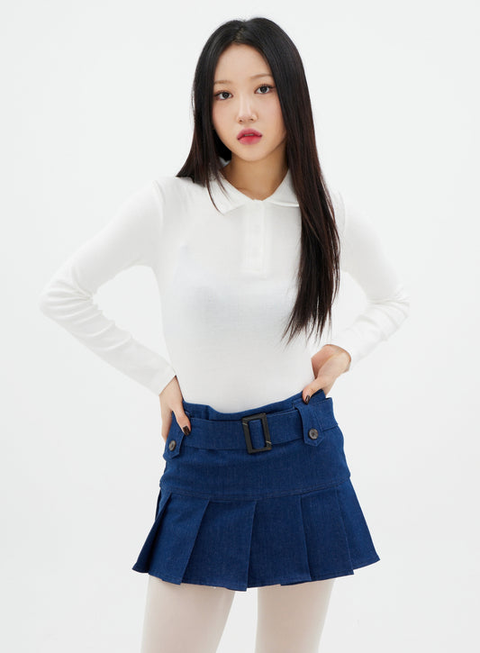 Lewkin Basic Cotton Modal Crop T Shirt with Collar K2302