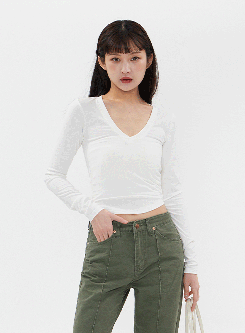 V Neck Cropped Long Sleeve T Shirt CM8