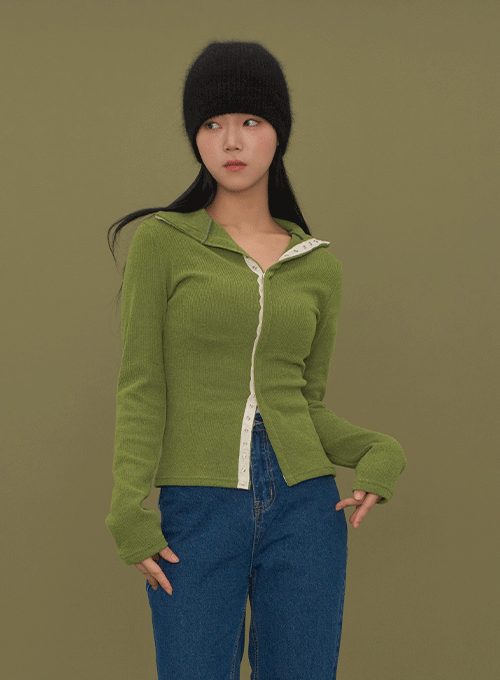 Ribbed Long Sleeve Top with Collar