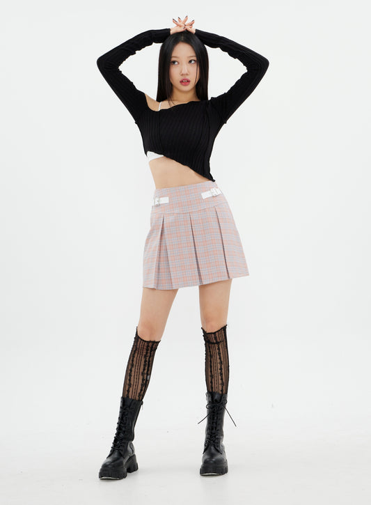 Check Pleated Mini Skirt K2302