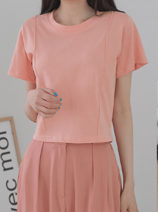Short Sleeve Crop T Shirt with Pintuck Detail CM5