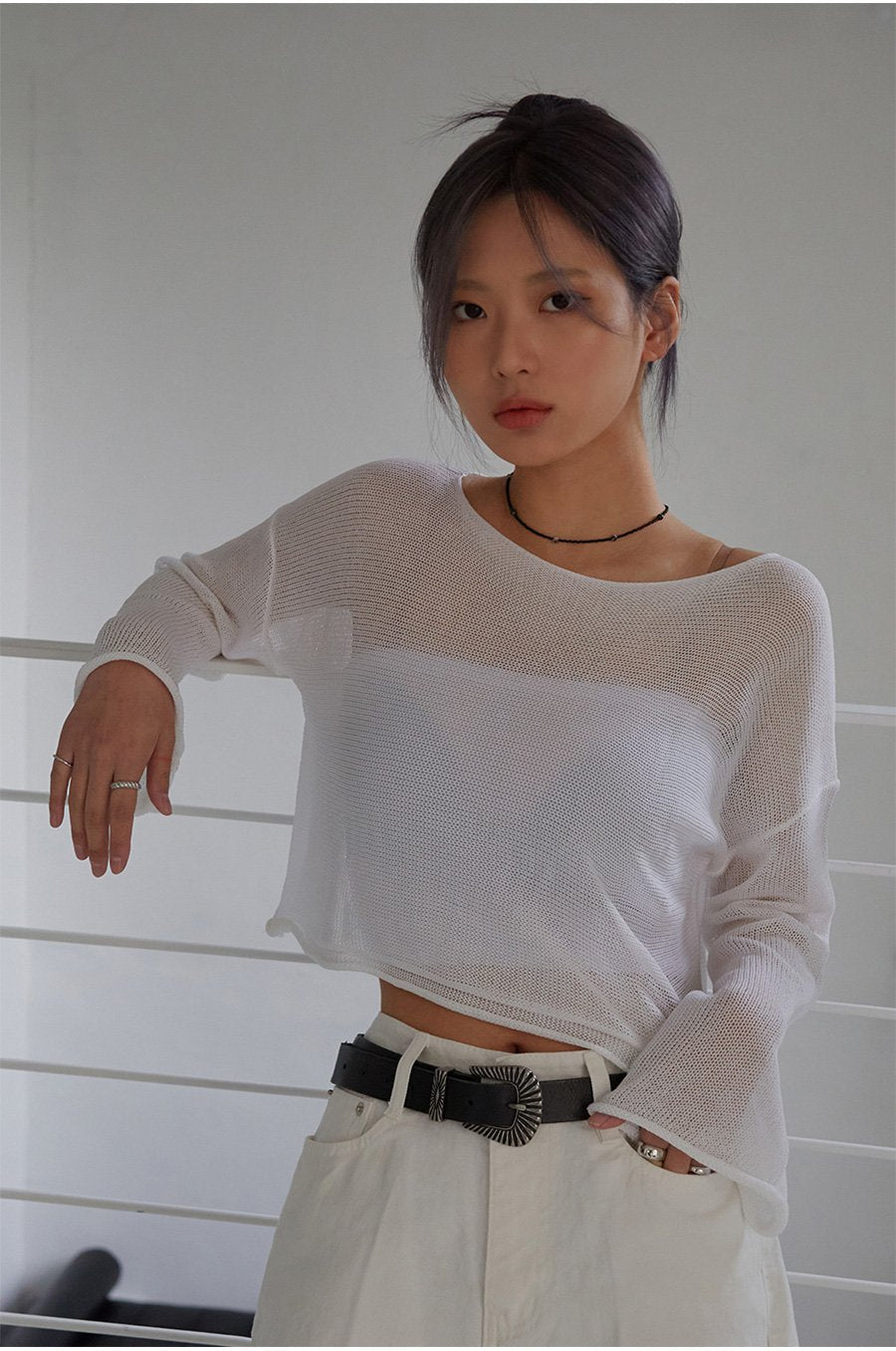 Sheer Cropped Knit Top CM5