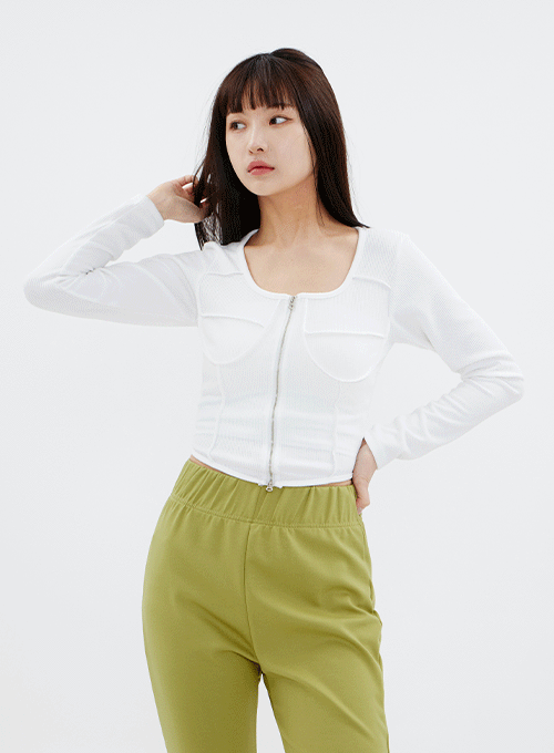 Square Neck Zip Up Top CM16