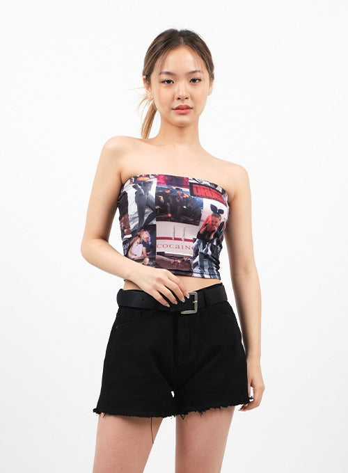 Graphic Print Tube Top CA28