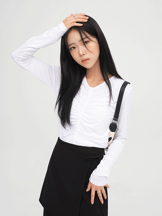 Long Sleeve Top with Shirring Detail