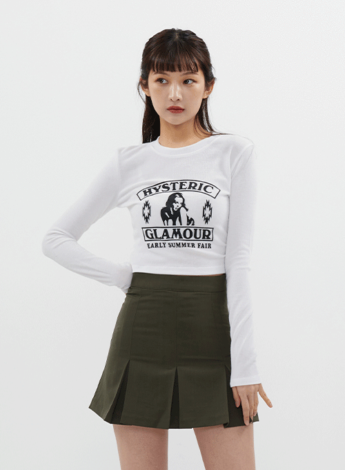 Cropped Long Sleeve T Shirt with Graphic Print C7102
