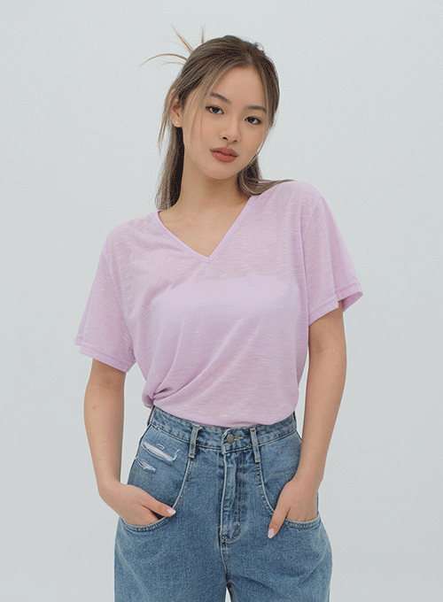Violet Short Sleeve V Neck T Shirt BF25