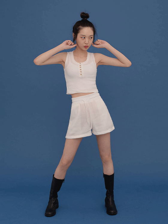 Sleeveless Knit + Banded Shorts set CA04
