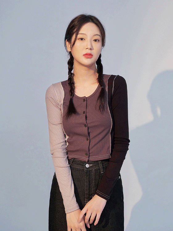 Color Block Crop Cardigan