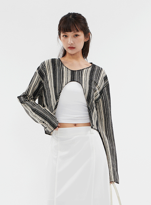 Unbalanced Cropped Stripped Long Sleeve Top CM2