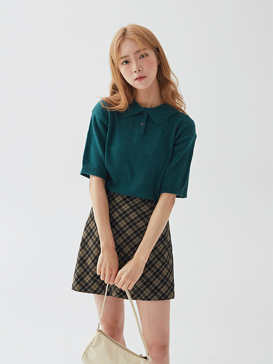 Short Sleeve Knit Top with Collar F17