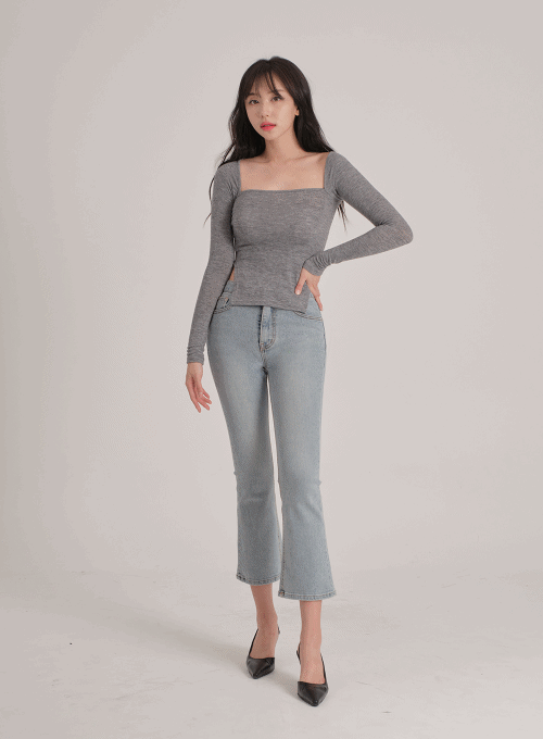 Square Neck Long Sleeve Top