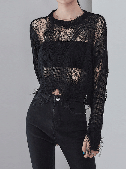 Distressed Cropped Knit Top F23