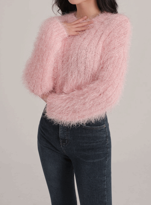 Fuzzy Cropped Knit Top