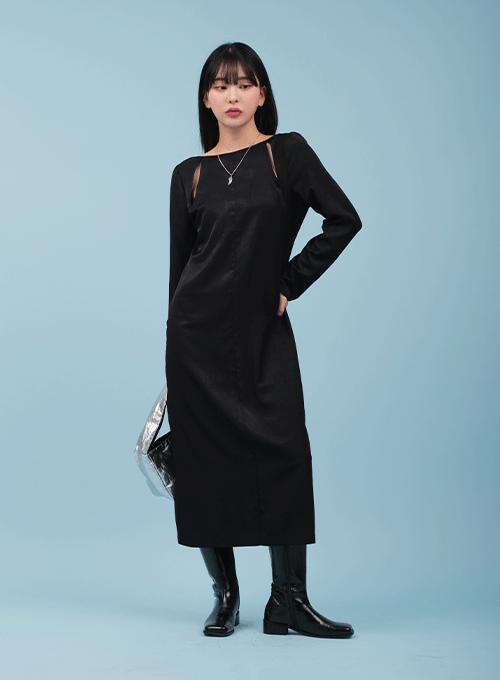 Long Sleeve Dress with Shoulder Cut Out CM21