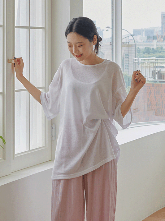 Boxy Fit Sheer Short Sleeve T Shirt CM02