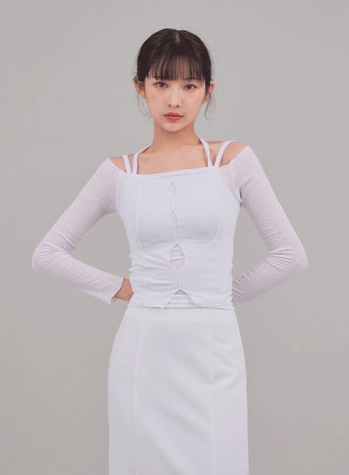 Off the Shoulder Long Sleeve Top and Cami Set C2701