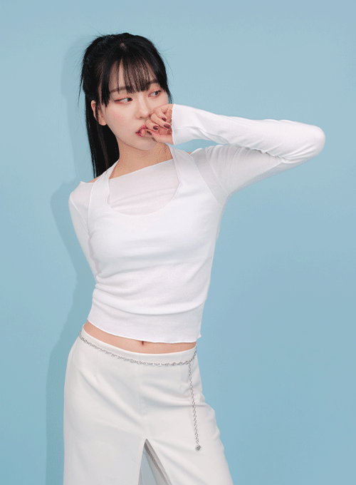 Halter Neck Sleeveless and Long Sleeve Layered Top CM17