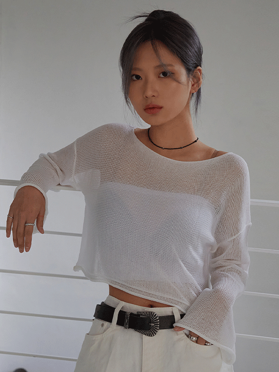 Sheer Cropped Knit Top CM5