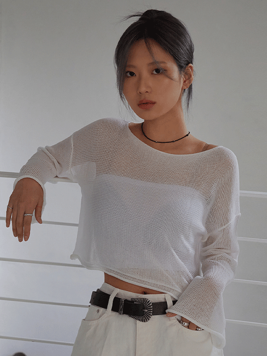 Sheer Cropped Knit Top CM5