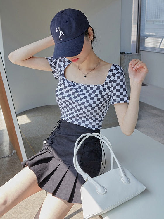 Square Neck Cropped Short Sleeve T Shirt CM03