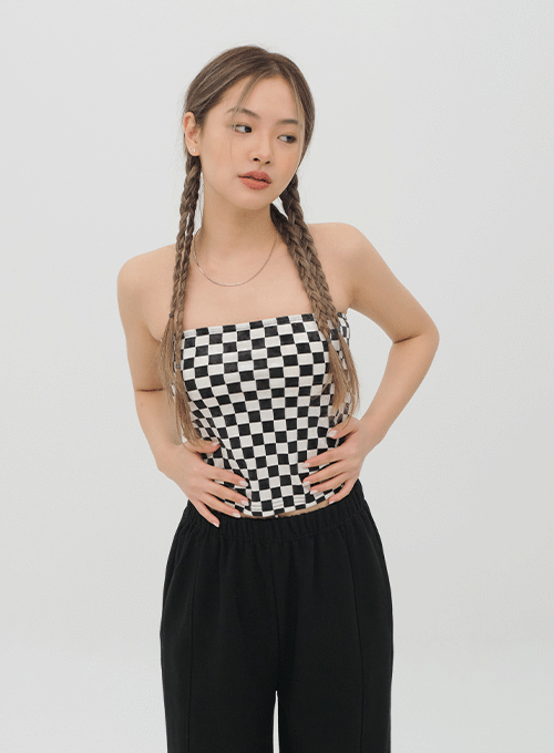 Velvet Checkerboard Tube Top C1002